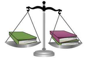 Graphic of scales weighing books