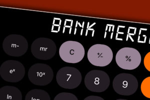 Image: Bank Merger spelled out on calculator screen