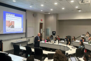 Richard M Bowen speaks to the MBA LEAD cohort at the University of Texas at Dallas.