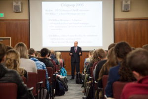 Image: Bowen speaking at BYU