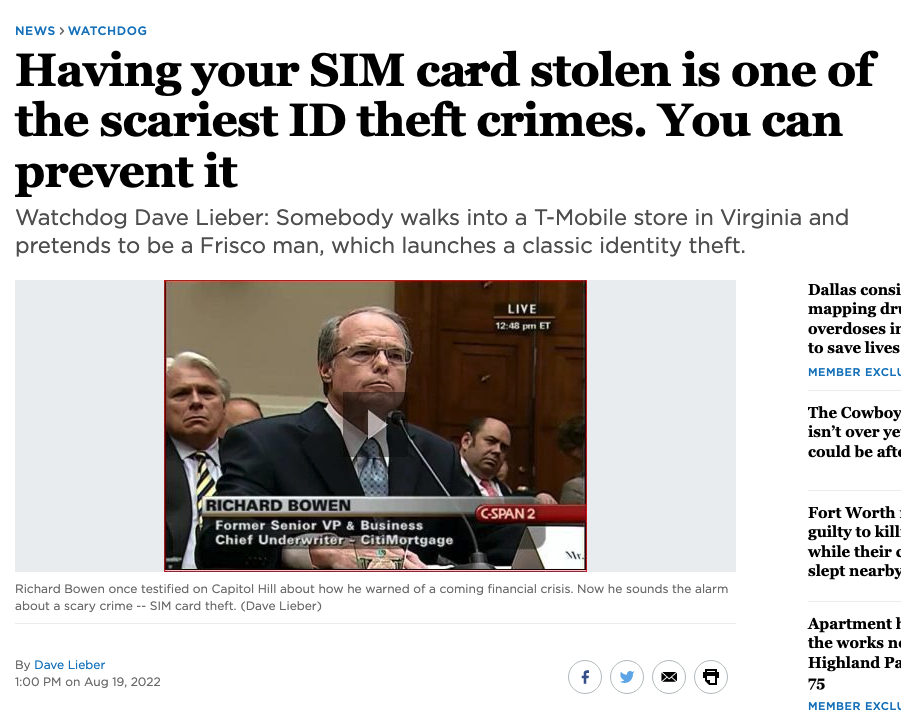 Image: Headline and top image from DMN/Lieber's "Having your SIM card stolen is one of the scariest ID theft crimes. You can prevent" it article.