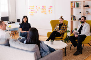 People meting in a casual office setting